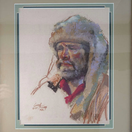 Carol Theroux California Listed Artist original Pastel drawing of a Mountain Man - Estate Fresh Austin
