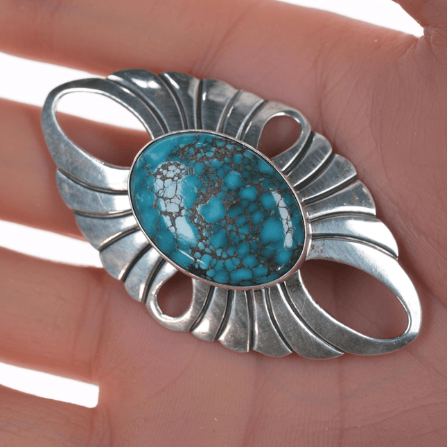 Carol Wylie Navajo silver and high grade turquoise pin - Estate Fresh Austin