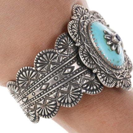 Carolyn Pollack Relios Heavy Sterling turquoise amethyst bracelet - Estate Fresh Austin