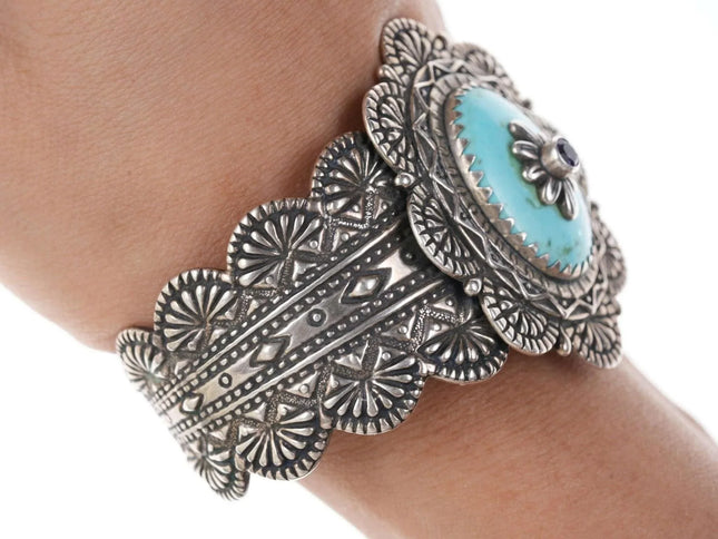 Carolyn Pollack Relios Heavy Sterling turquoise amethyst bracelet - Estate Fresh Austin