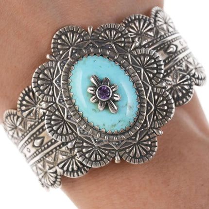Carolyn Pollack Relios Heavy Sterling turquoise amethyst bracelet - Estate Fresh Austin