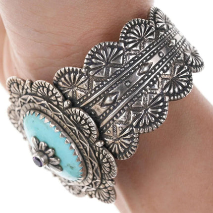 Carolyn Pollack Relios Heavy Sterling turquoise amethyst bracelet - Estate Fresh Austin
