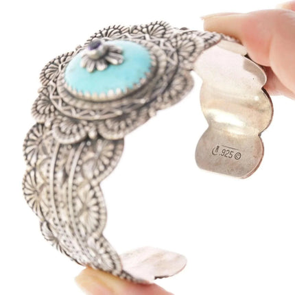 Carolyn Pollack Relios Heavy Sterling turquoise amethyst bracelet - Estate Fresh Austin