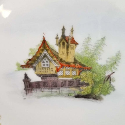 Cauldon Plate Set Lake Cabin with Fern Border c.1900 9" (6) - Estate Fresh Austin