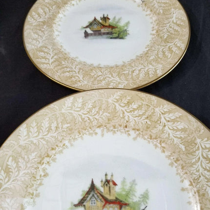 Cauldon Plate Set Lake Cabin with Fern Border c.1900 9" (6) - Estate Fresh Austin