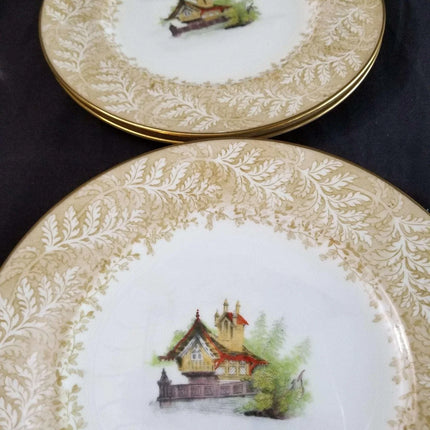 Cauldon Plate Set Lake Cabin with Fern Border c.1900 9" (6) - Estate Fresh Austin