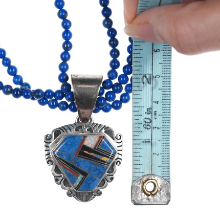Cecil Ashley Navajo Denim Lapis, coral, opal, onyx, sterling pendant on lapis - Estate Fresh Austin