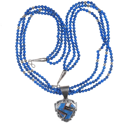 Cecil Ashley Navajo Denim Lapis, coral, opal, onyx, sterling pendant on lapis - Estate Fresh Austin