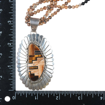 Cecil Ashley Navajo sterling tiger's Eye, Onyx, petrified wood pendant/necklace - Estate Fresh Austin