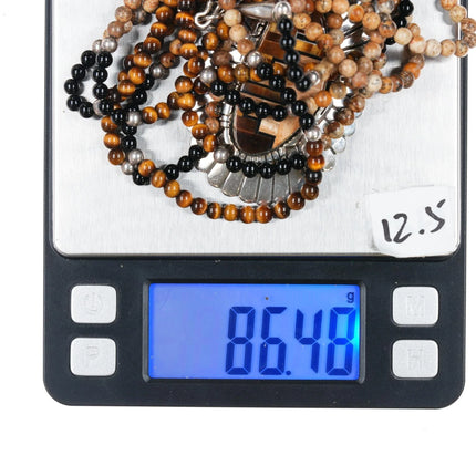 Cecil Ashley Navajo sterling tiger's Eye, Onyx, petrified wood pendant/necklace - Estate Fresh Austin