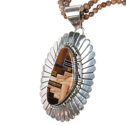 Cecil Ashley Navajo sterling tiger's Eye, Onyx, petrified wood pendant/necklace - Estate Fresh Austin