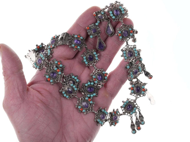 Cel Vintage Matl Style Sterling Turquoise Amethyst and coral necklace/ bracelet/ - Estate Fresh Austin