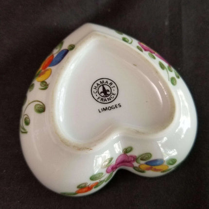 CHAMART Limoges Trinket Box Heart Shaped Bird of paradise and floral decoration - Estate Fresh Austin