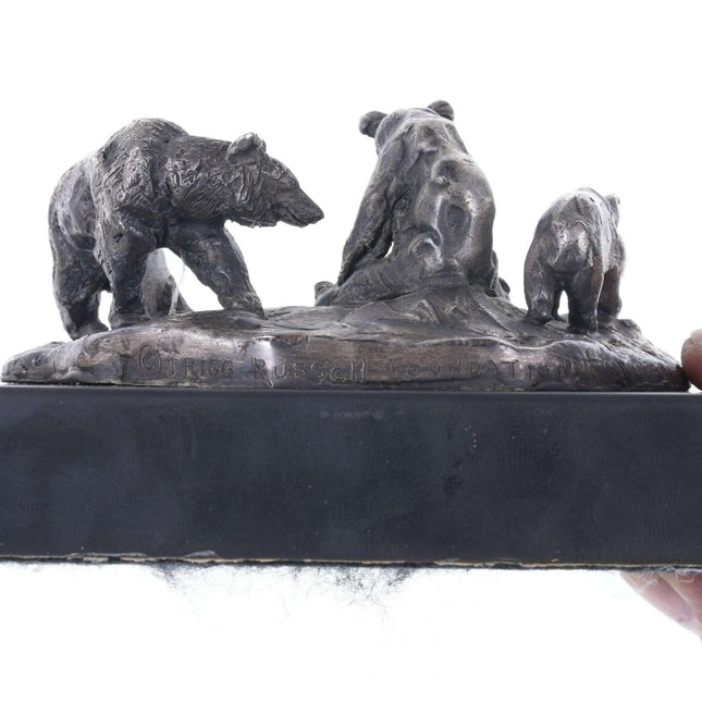 Charles M. Russell, Trigg Solid Sterling Silver Three Grizzly Bears Sculpture Li - Estate Fresh Austin