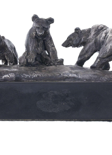 Charles M. Russell, Trigg Solid Sterling Silver Three Grizzly Bears Sculpture Li - Estate Fresh Austin