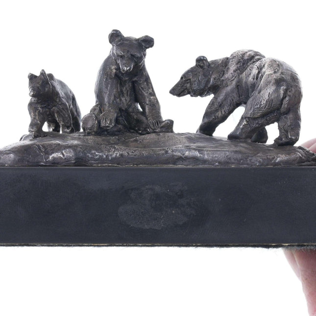 Charles M. Russell, Trigg Solid Sterling Silver Three Grizzly Bears Sculpture Li - Estate Fresh Austin