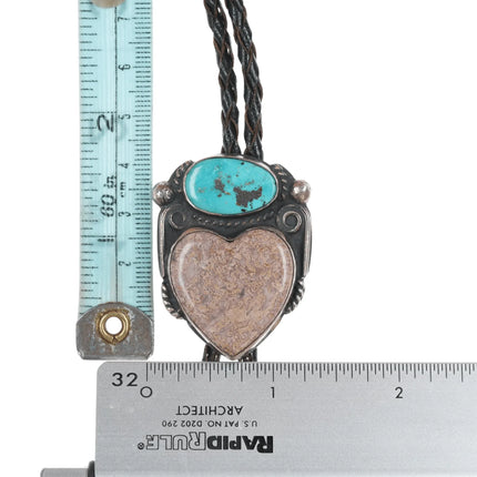 Chief Wolf Robe Hunt (1905-1977) Acoma silver Bolo tie with turquoise/Jasper heart - Estate Fresh Austin