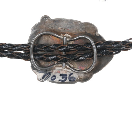 Chief Wolf Robe Hunt (1905-1977) Acoma silver Bolo tie with turquoise/Jasper heart - Estate Fresh Austin