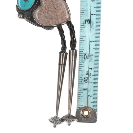 Chief Wolf Robe Hunt (1905-1977) Acoma silver Bolo tie with turquoise/Jasper heart - Estate Fresh Austin