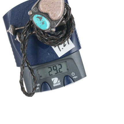 Chief Wolf Robe Hunt (1905-1977) Acoma silver Bolo tie with turquoise/Jasper heart - Estate Fresh Austin