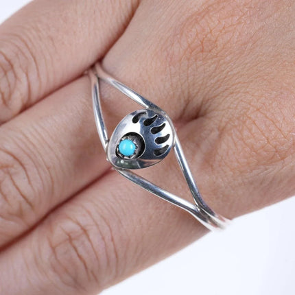 Childs Navajo Sterling turquoise bear claw shadowbox cuff bracelet - Estate Fresh Austin