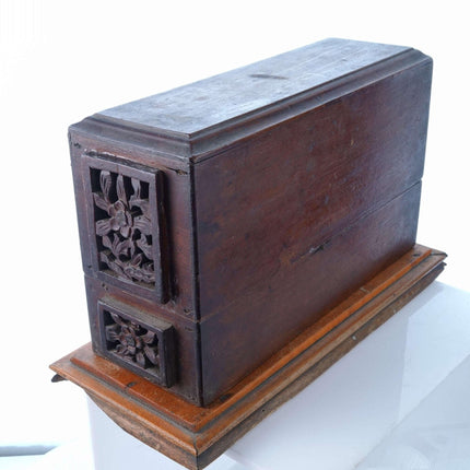 Chinese Antique Carved Wood Buddhist Scroll Box on stand - Estate Fresh Austin