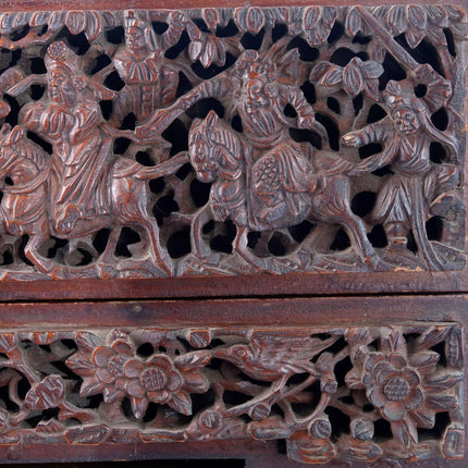 Chinese Antique Carved Wood Buddhist Scroll Box on stand - Estate Fresh Austin