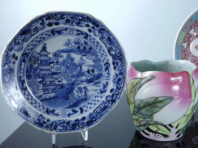 Chinese Ceramics Lot Qing to Republic Period 4 pieces Hand Decorated - Estate Fresh Austin
