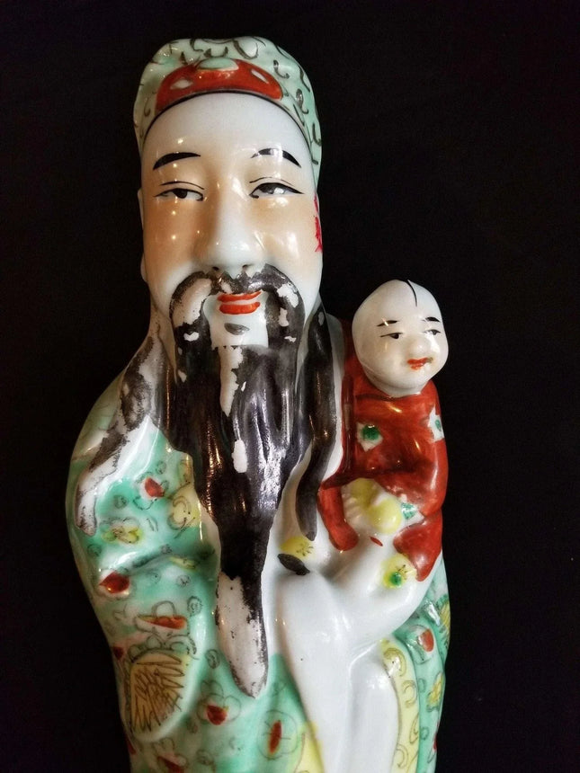 Chinese Famille Rose Fu Lu Shou Figure "Fu" 19th century Qing Dynasty 17.25" Res - Estate Fresh Austin