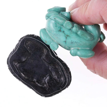 Chinese Republic period carved turquoise figure boy on water buffalo - Estate Fresh Austin