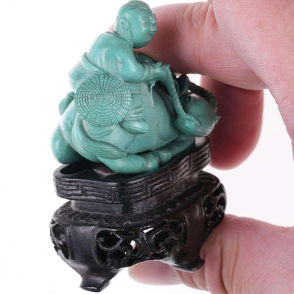Chinese Republic period carved turquoise figure boy on water buffalo - Estate Fresh Austin
