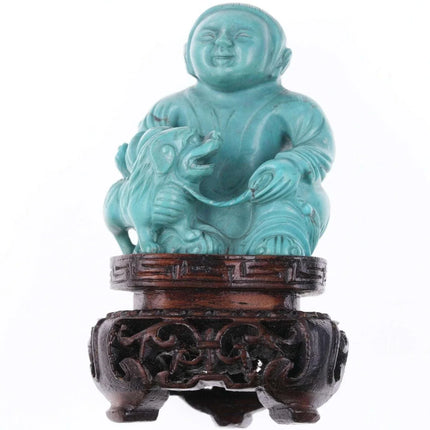 Chinese Republic period carved turquoise figure - Estate Fresh Austin