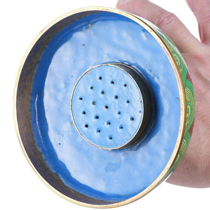 Chinese Republic Period cloisonne humidor with bronze foo lion handle - Estate Fresh Austin