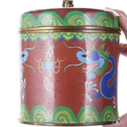 Chinese Republic Period cloisonne humidor with bronze foo lion handle - Estate Fresh Austin