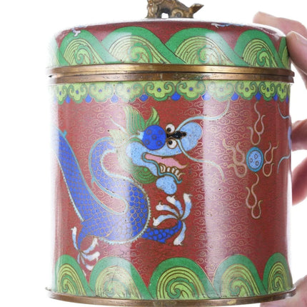 Chinese Republic Period cloisonne humidor with bronze foo lion handle - Estate Fresh Austin