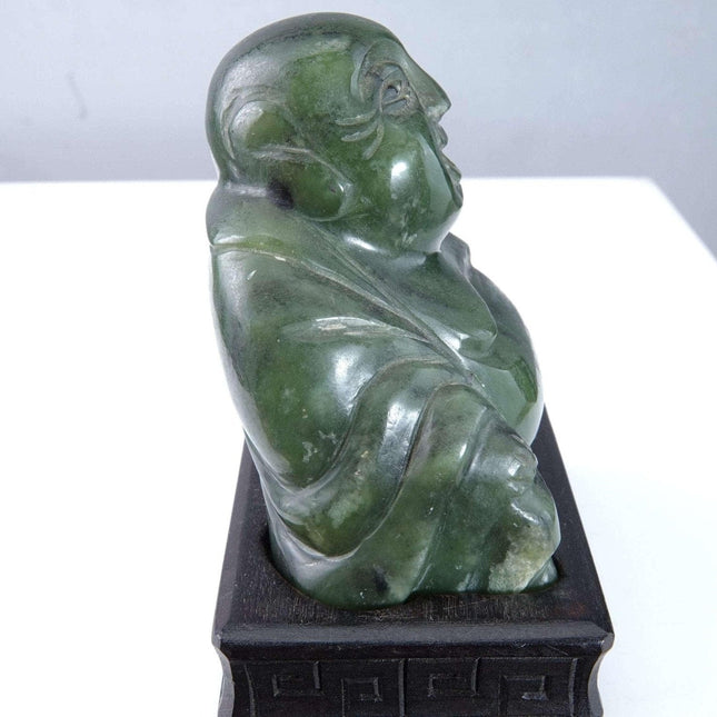 Chinese Republic Period Nephrite Jade Buddha on Fitted wood stand - Estate Fresh Austin