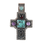 Chris Bales Elligators sterling, turquoise, Amethyst, and sea glass cross pendant - Estate Fresh Austin