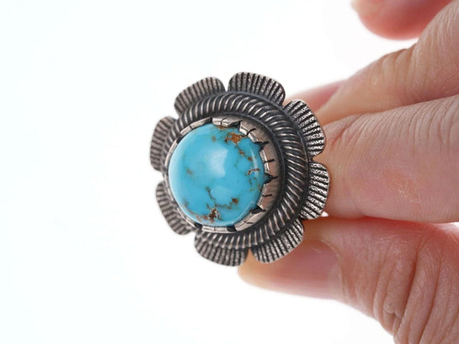 Chris Billie Navajo Contemporary Tufa Cast Sterling turquoise ring - Estate Fresh Austin