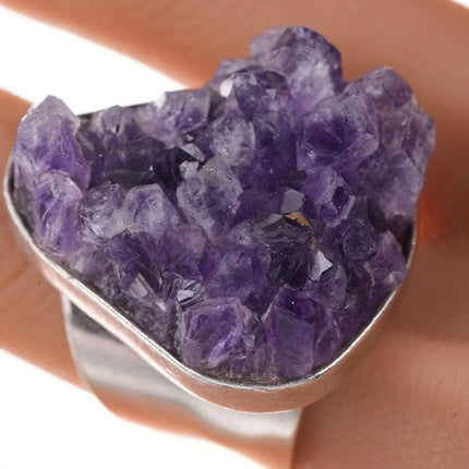 Chunky Adjustable Sterling Raw Amethyst ring Artisan signed - Estate Fresh Austin