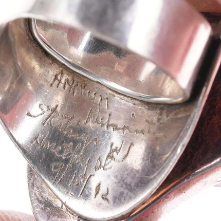 Chunky Adjustable Sterling Raw Amethyst ring Artisan signed - Estate Fresh Austin