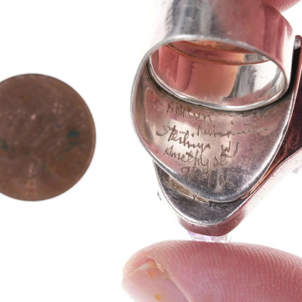 Chunky Adjustable Sterling Raw Amethyst ring Artisan signed - Estate Fresh Austin