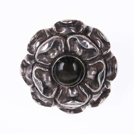 Circa 1935 - 1948 Matilde Poulat Repousse Sterling Black Cat's Eye pin - Estate Fresh Austin