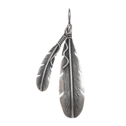 CM Navajo Delgarito Shop Sterling double Feather pendant - Estate Fresh Austin