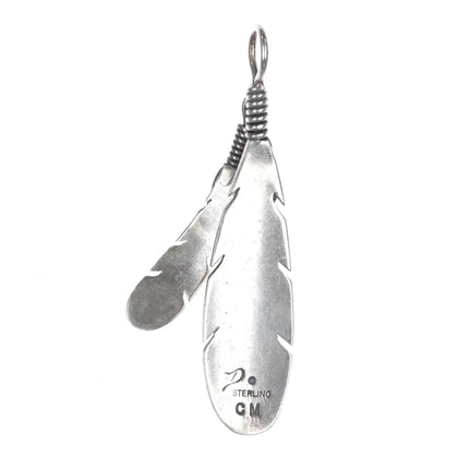 CM Navajo Delgarito Shop Sterling double Feather pendant - Estate Fresh Austin