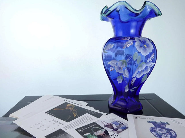 Cobalt Fenton 75th Anniversary Vase with collector cards/calendar - Estate Fresh Austin