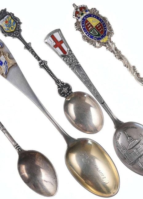 Collection sterling Enamel souvenir spoons from everywhere - Estate Fresh Austin