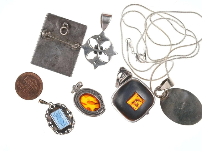 Collection vintage sterling pendants with necklace - Estate Fresh Austin
