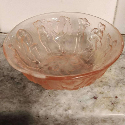 Consolidated Dancing Nymphs Pink Satin Berry Bowl Women Period Art Deco Dep - Estate Fresh Austin