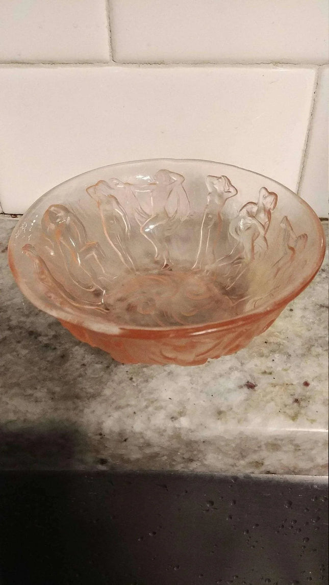 Consolidated Dancing Nymphs Pink Satin Berry Bowl Women Period Art Deco Dep - Estate Fresh Austin