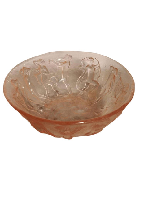 Consolidated Dancing Nymphs Pink Satin Berry Bowl Women Period Art Deco Dep - Estate Fresh Austin